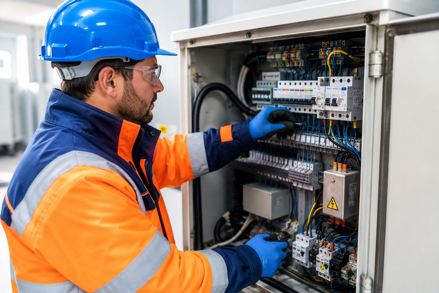 Elektriker bei Arbeiten an einem Schaltschrank